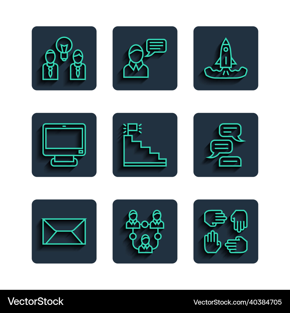 Set line envelope project team base rocket Set line envelope project team base rocket vector image