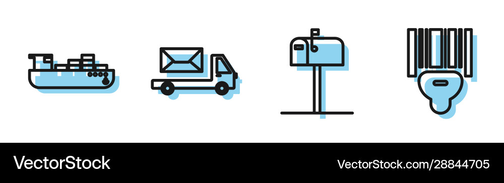 Set line open mail box cargo ship with boxes Set line open mail box cargo ship with boxes vector image