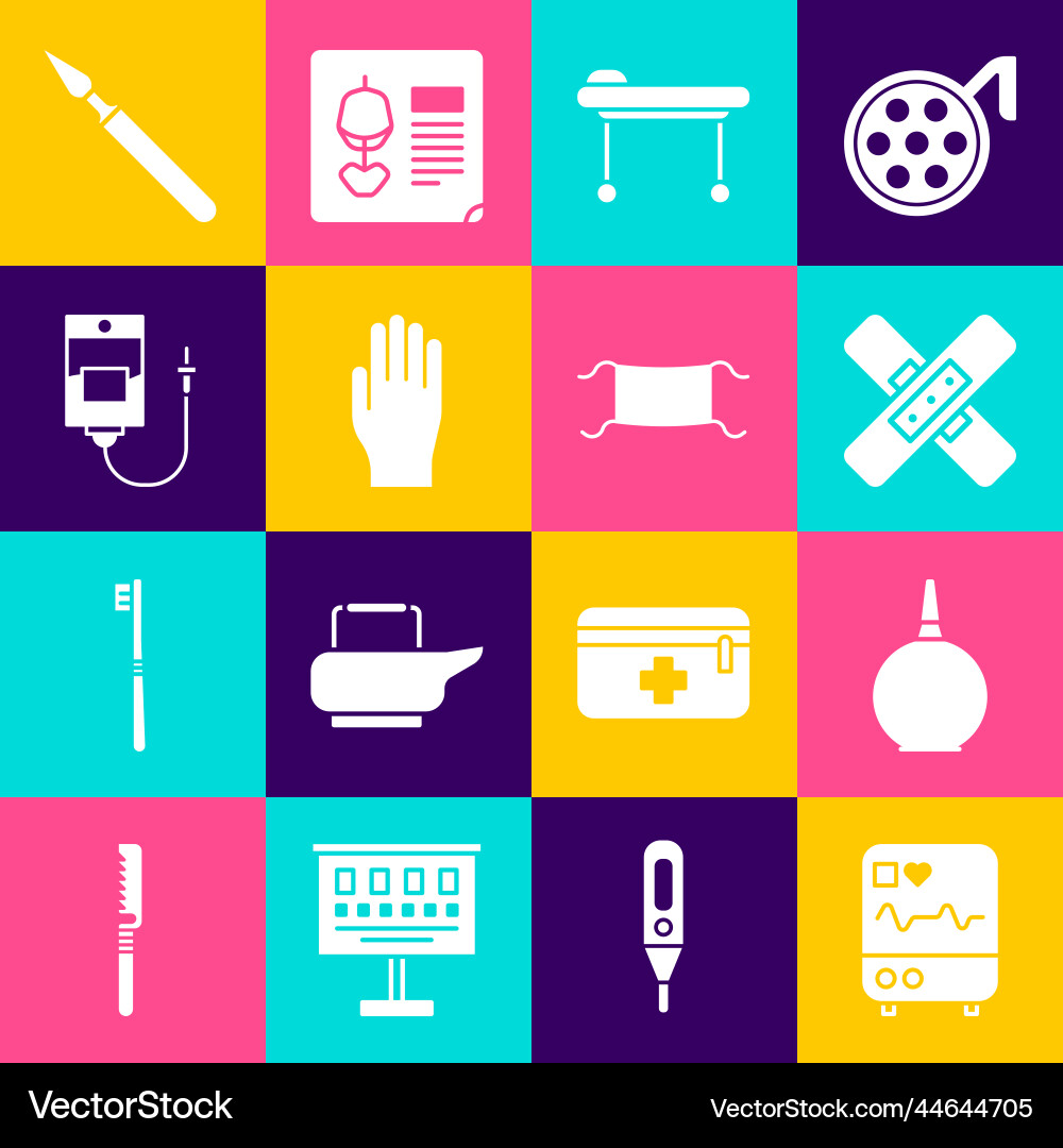 Set monitor with cardiogram enema crossed Vector Image