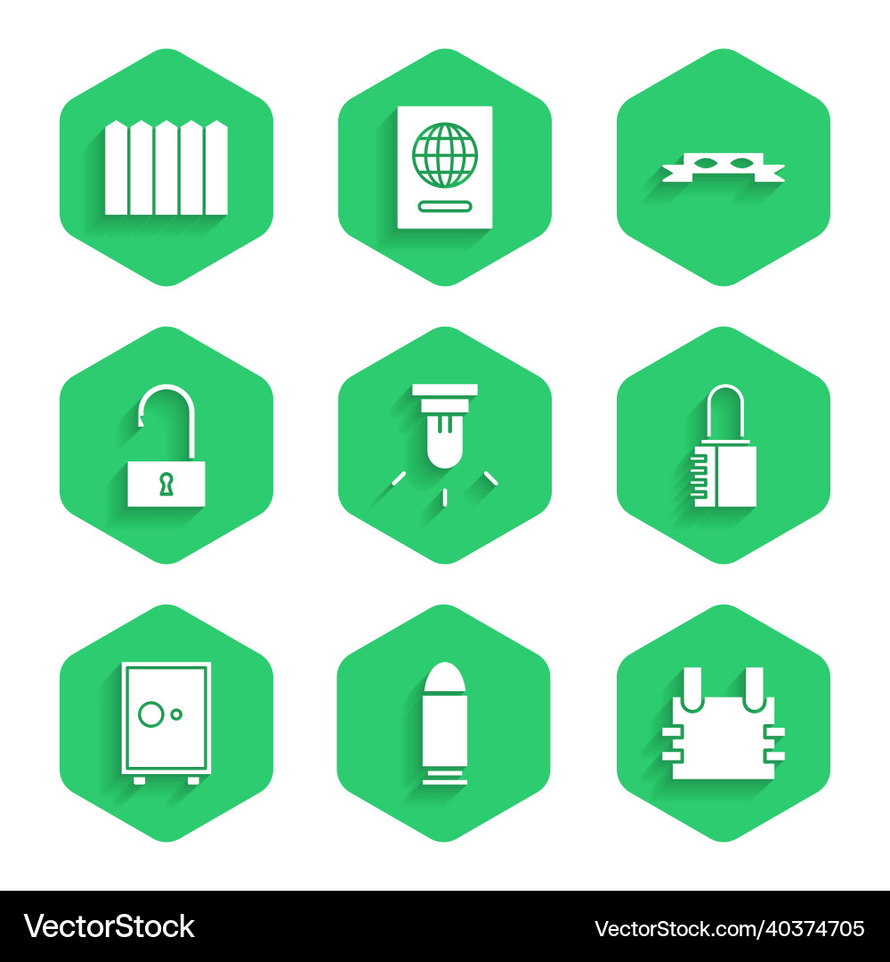 Set motion sensor bullet bulletproof vest safe Set motion sensor bullet bulletproof vest safe vector image