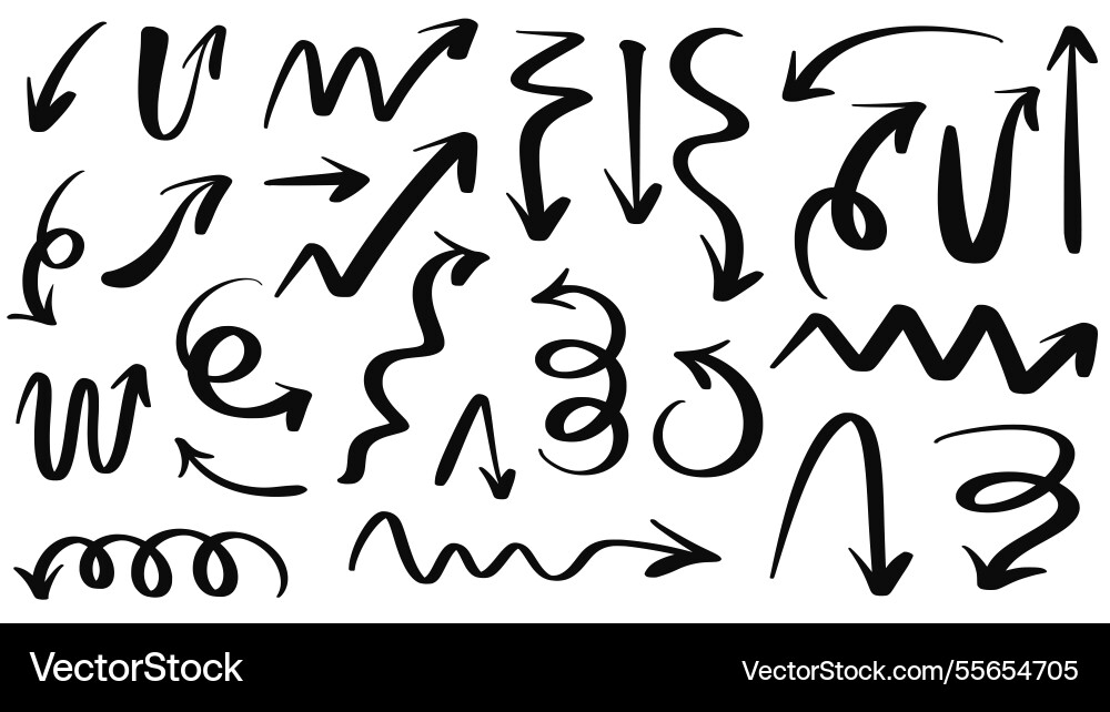 Universal arrows in doodle style set collection Vector Image