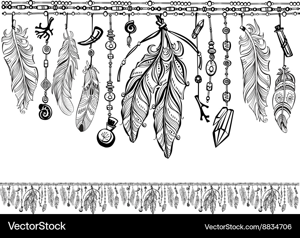 Background with feathers and pattern brush vector image