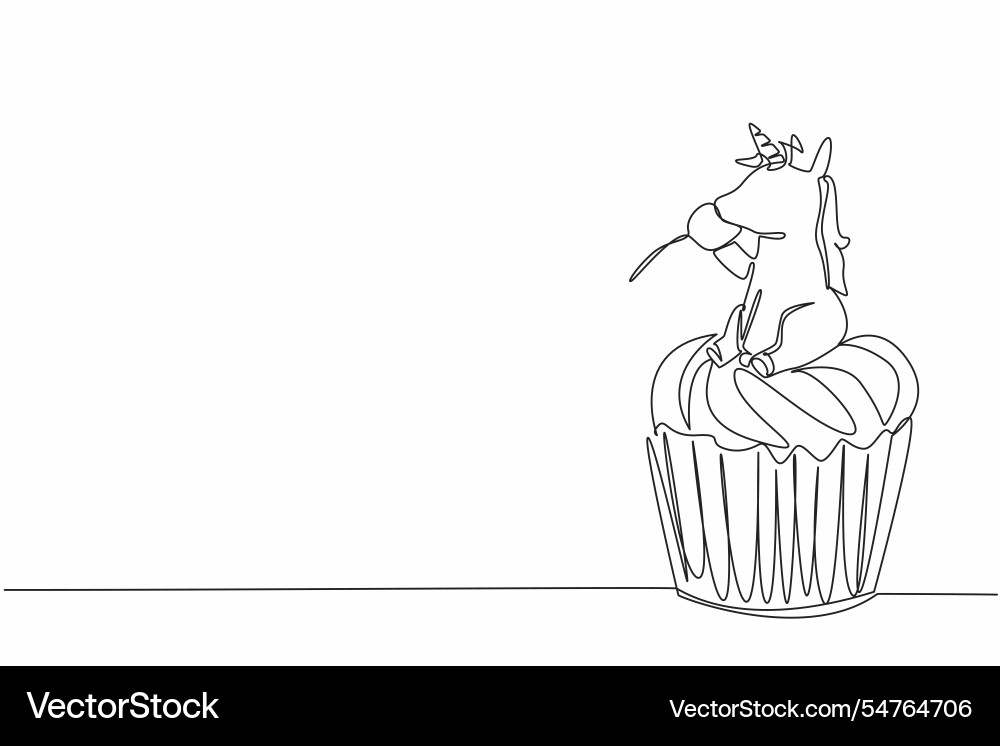 Continuous one line drawing cupcake with unicorn Continuous one line drawing cupcake with unicorn vector image