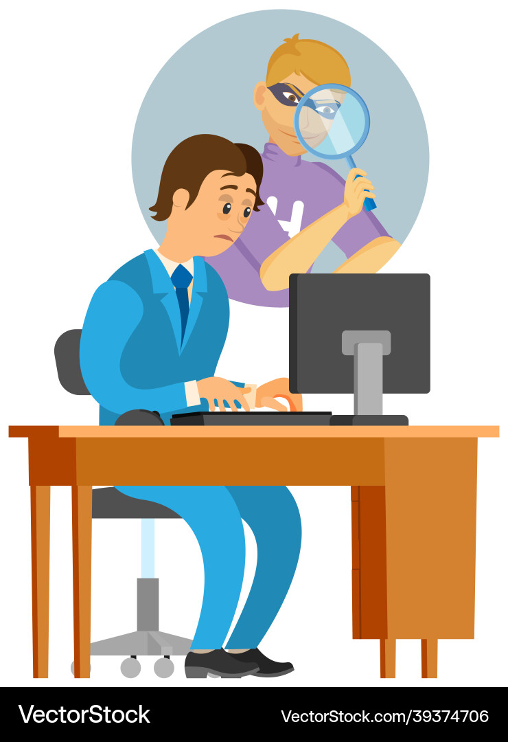 Hacker spying on office worker at table vector image