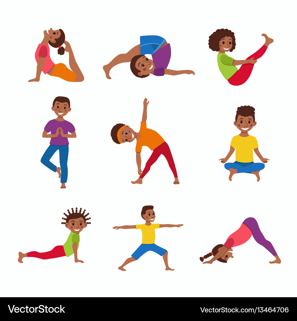 Kids Yoga & Exercise Poses Vector Image