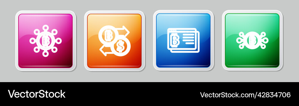 Set line blockchain technology bitcoin Set line blockchain technology bitcoin vector image