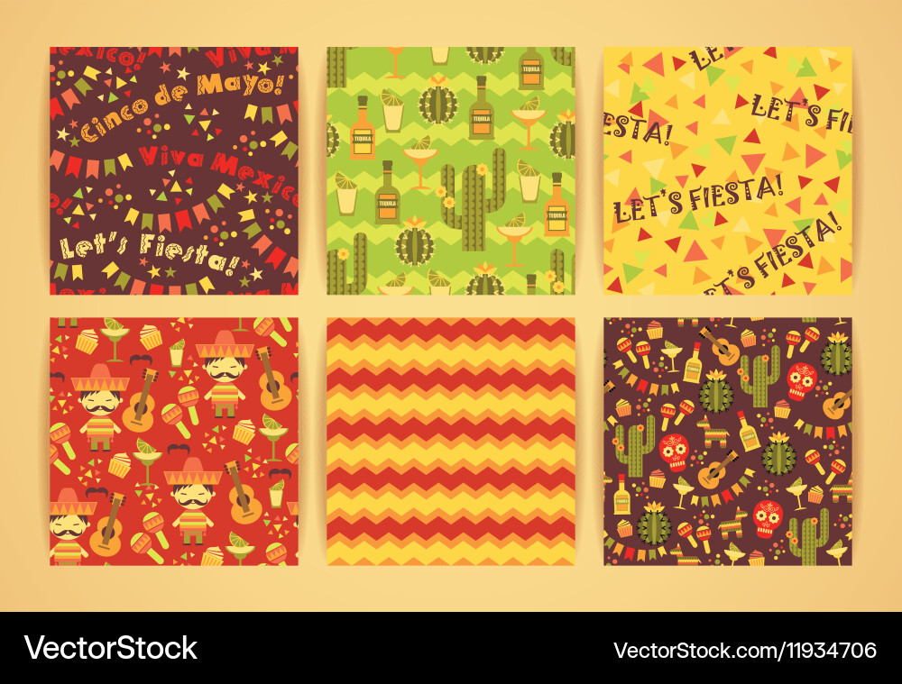 Set of seamless patterns with traditional vector image