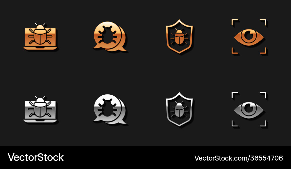 Set system bug on monitor and eye scan icon vector image