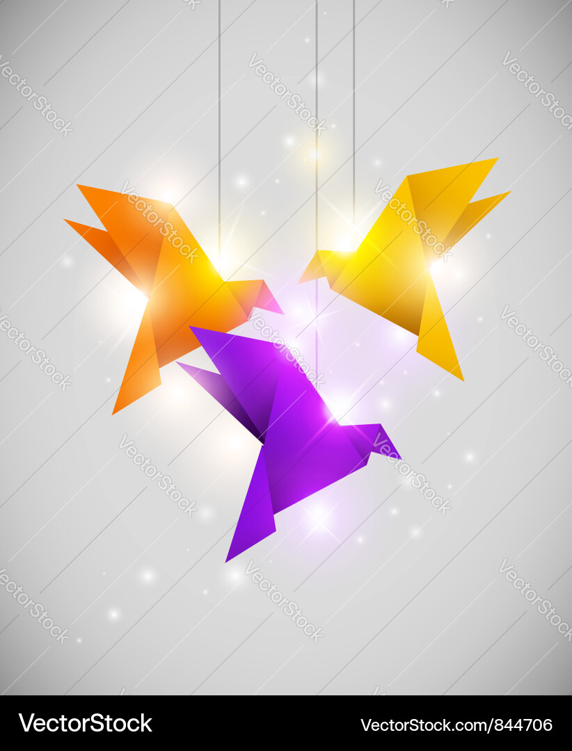 Shining Origami Birds Background Vector Image