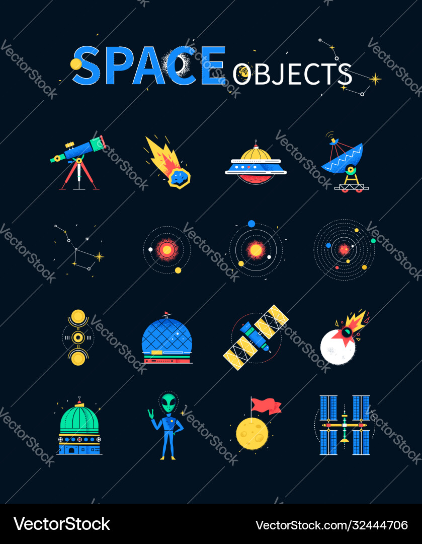 Space objects - colorful flat design style icons Space objects - colorful flat design style icons vector image