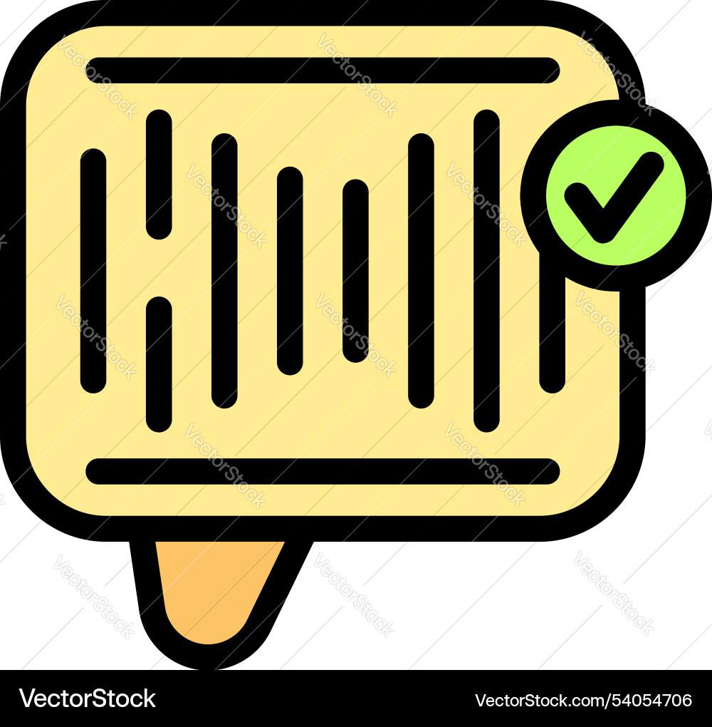 Speech bubble with bar code and check mark icon Speech bubble with bar code and check mark icon vector image