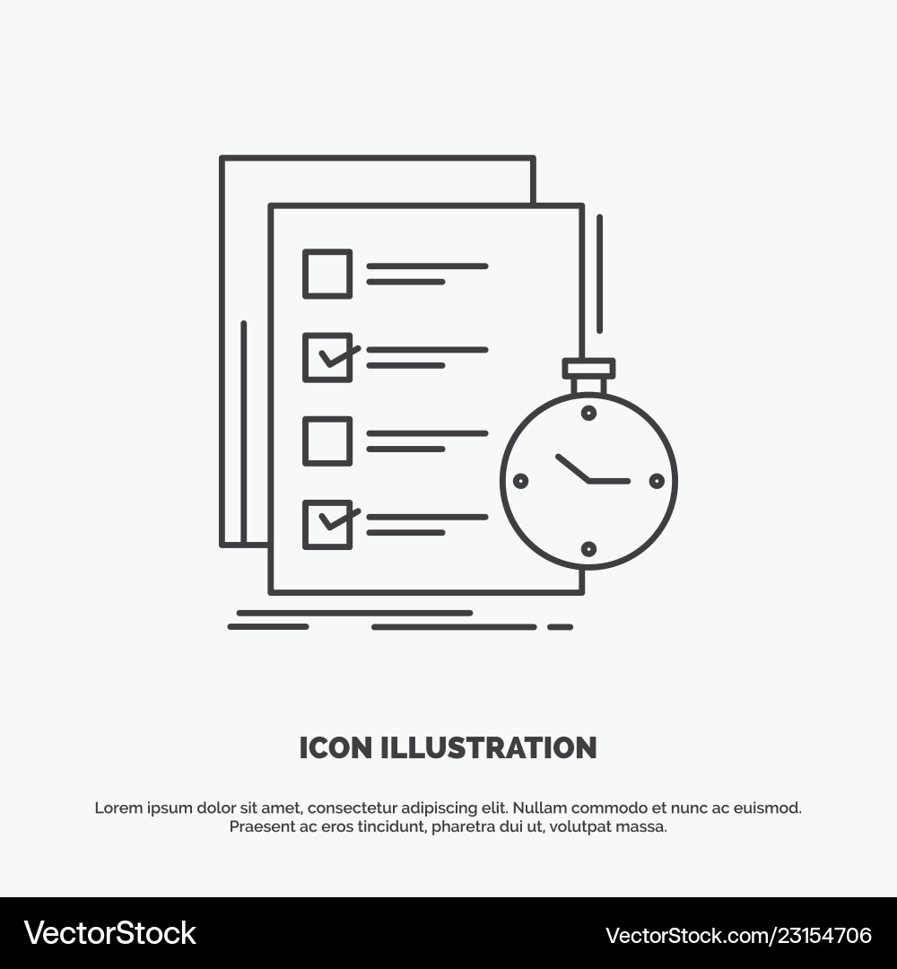 Todo task list check time icon line gray symbol Todo task list check time icon line gray symbol Vector Image