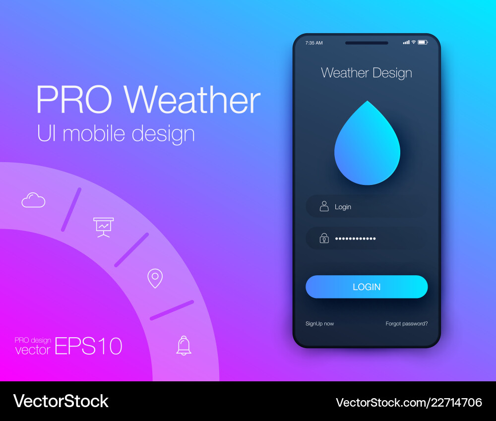 Weather forecast app ux ui design stock Weather forecast app ux ui design stock Vector Image