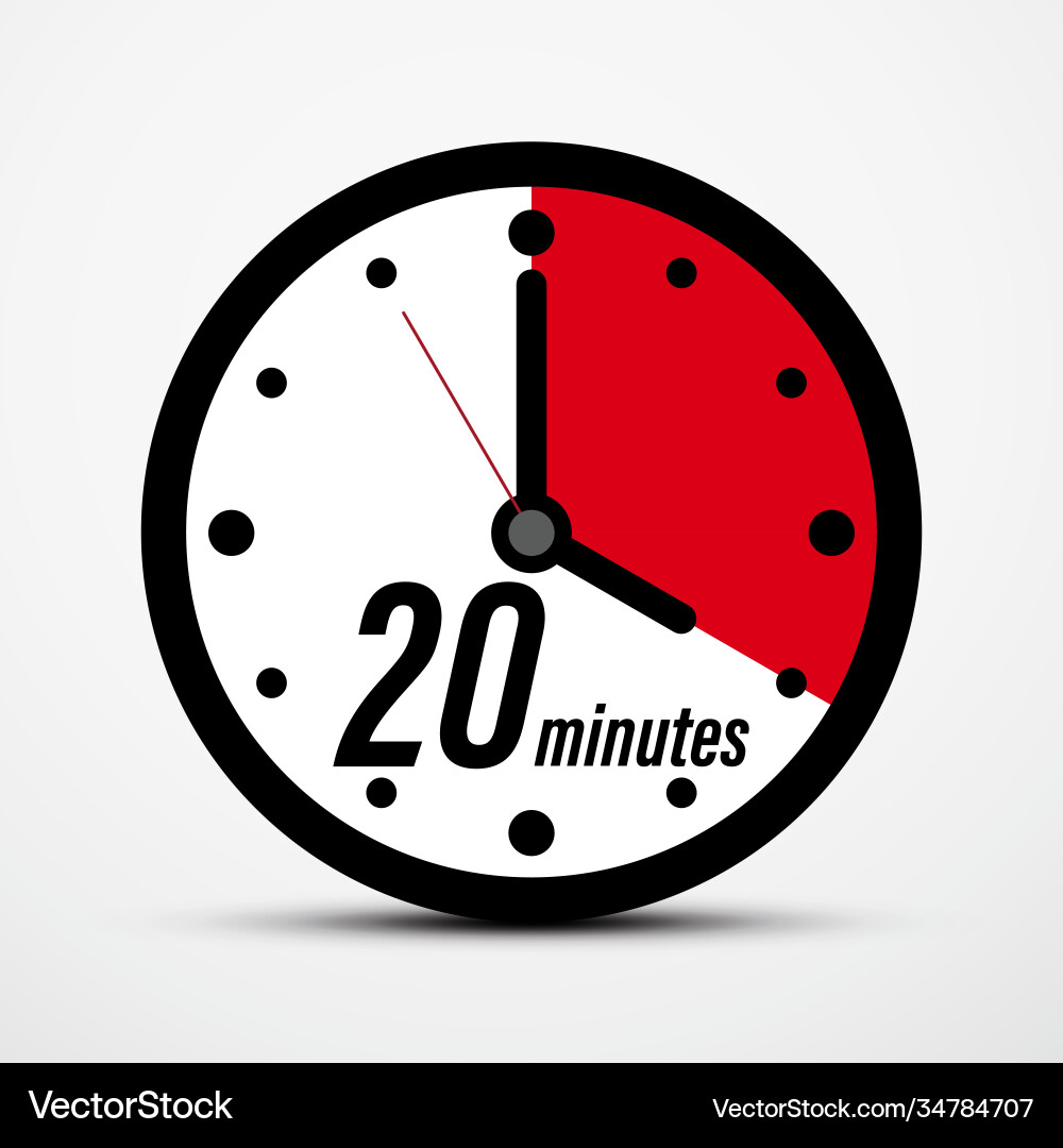 20 - twenty minutes clock symbol isolated 20 - twenty minutes clock symbol isolated vector image