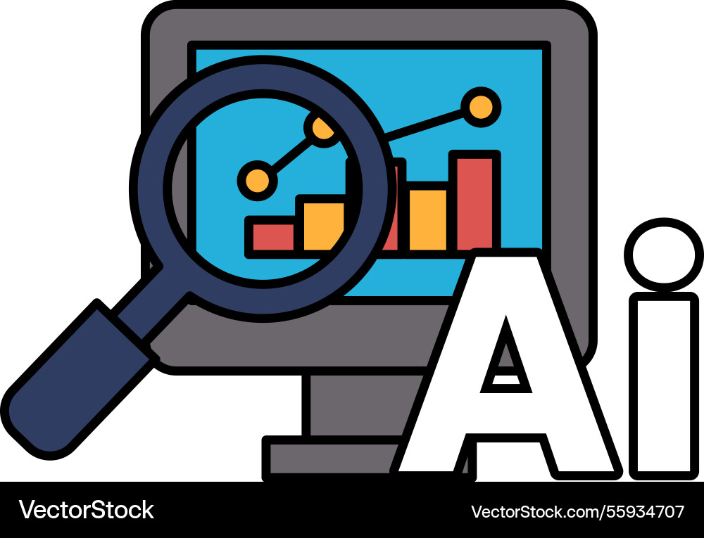 A computer monitor with magnifying glass A computer monitor with magnifying glass vector image