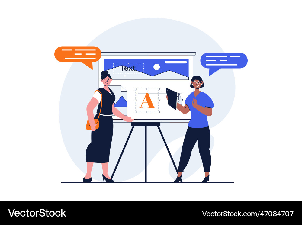 Designer studio web concept with character scene Designer studio web concept with character scene vector image