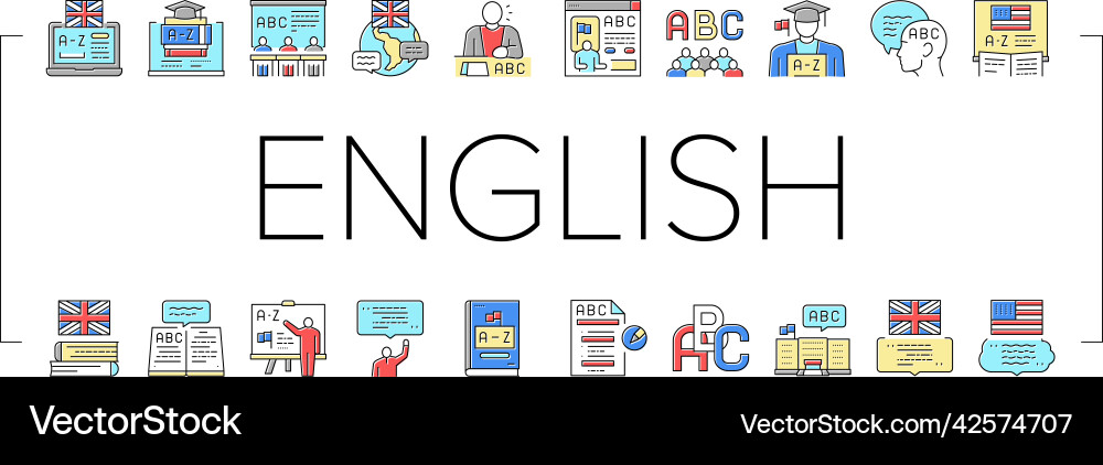 English language learn at school icons set English language learn at school icons set Vector Image