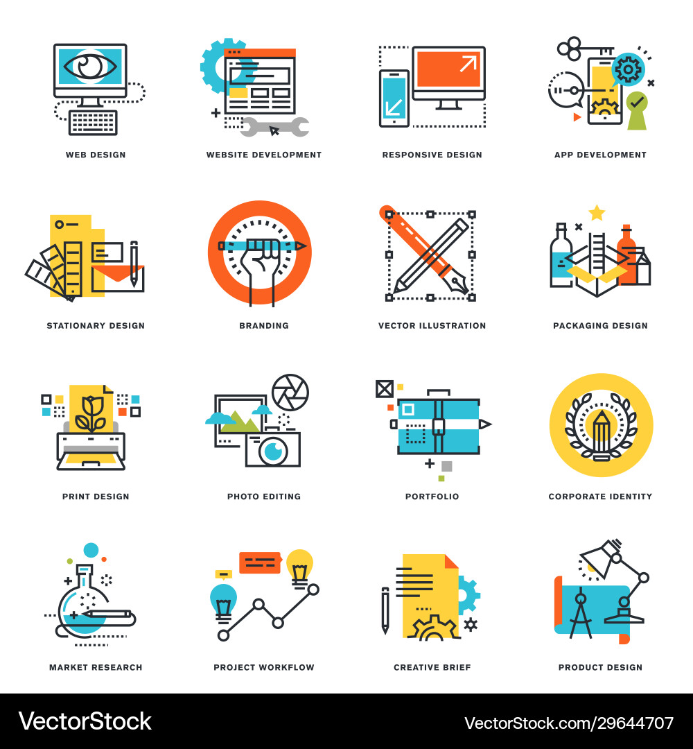 Flat Line Icons - Web & App vector image