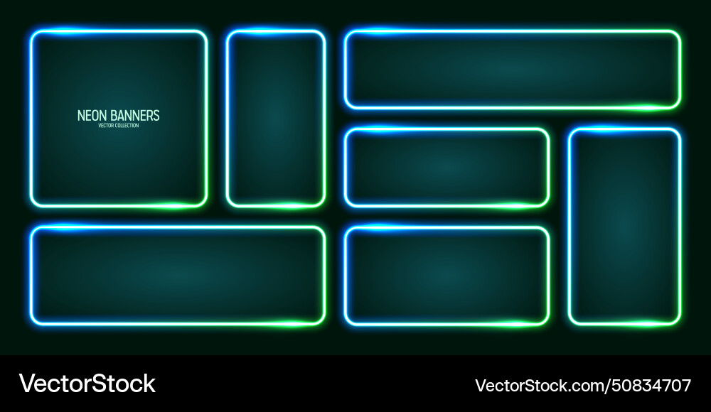 Glowing neon banners illuminated colorful square vector image