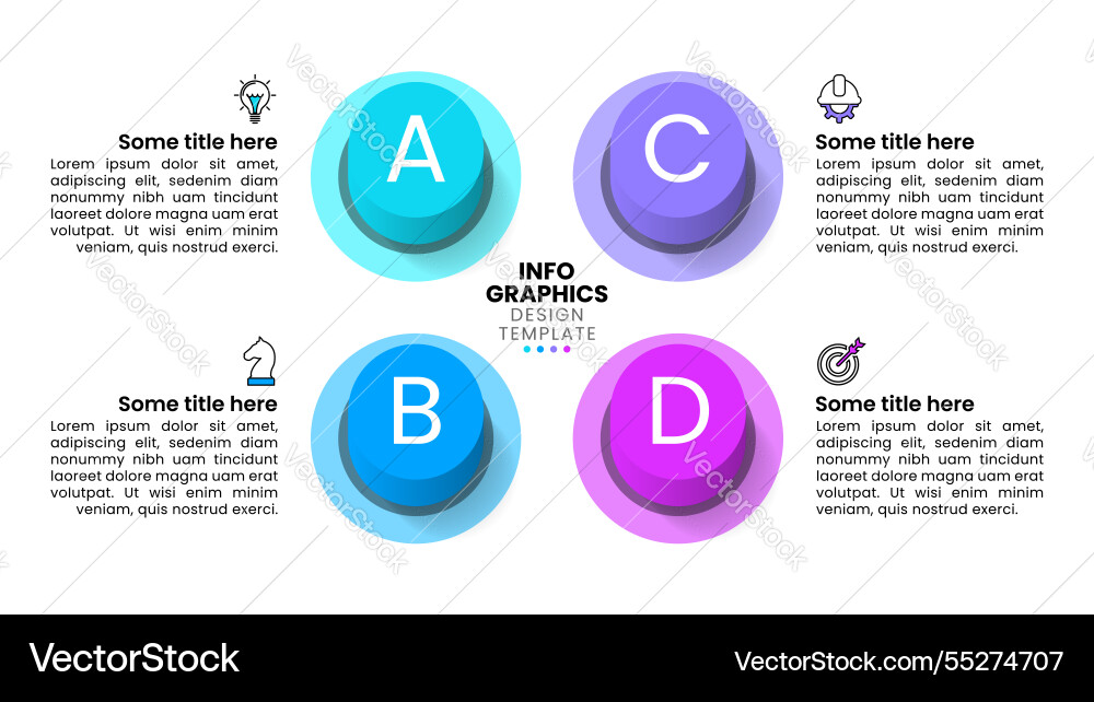 Infografikvorlage 4 farbige Tasten Infografikvorlage 4 farbige Tasten vektorbild