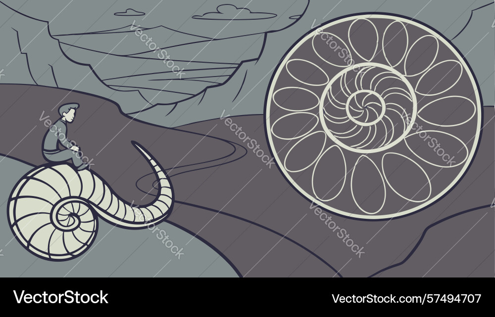 Nautilus shell and ancient ammonite fossil design vector image