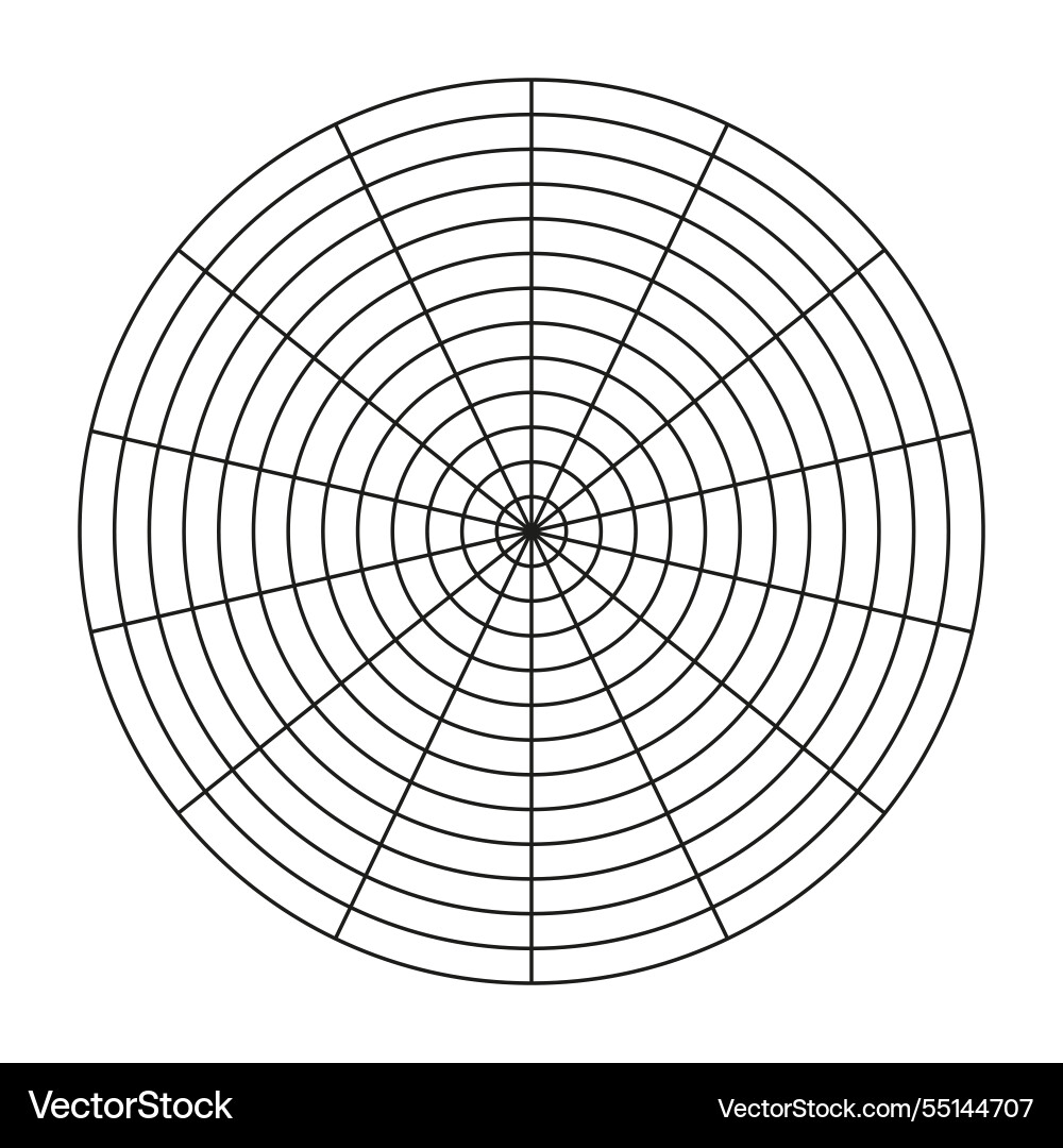 Polar grid 14 segments and 12 concentric circles Polar grid 14 segments and 12 concentric circles vector image