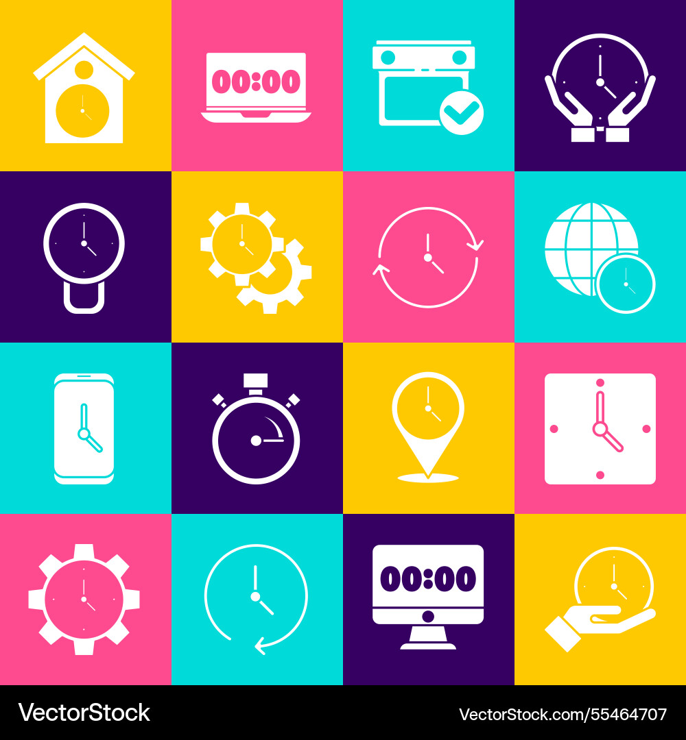 Set clock world time calendar with check mark Set clock world time calendar with check mark Vector Image