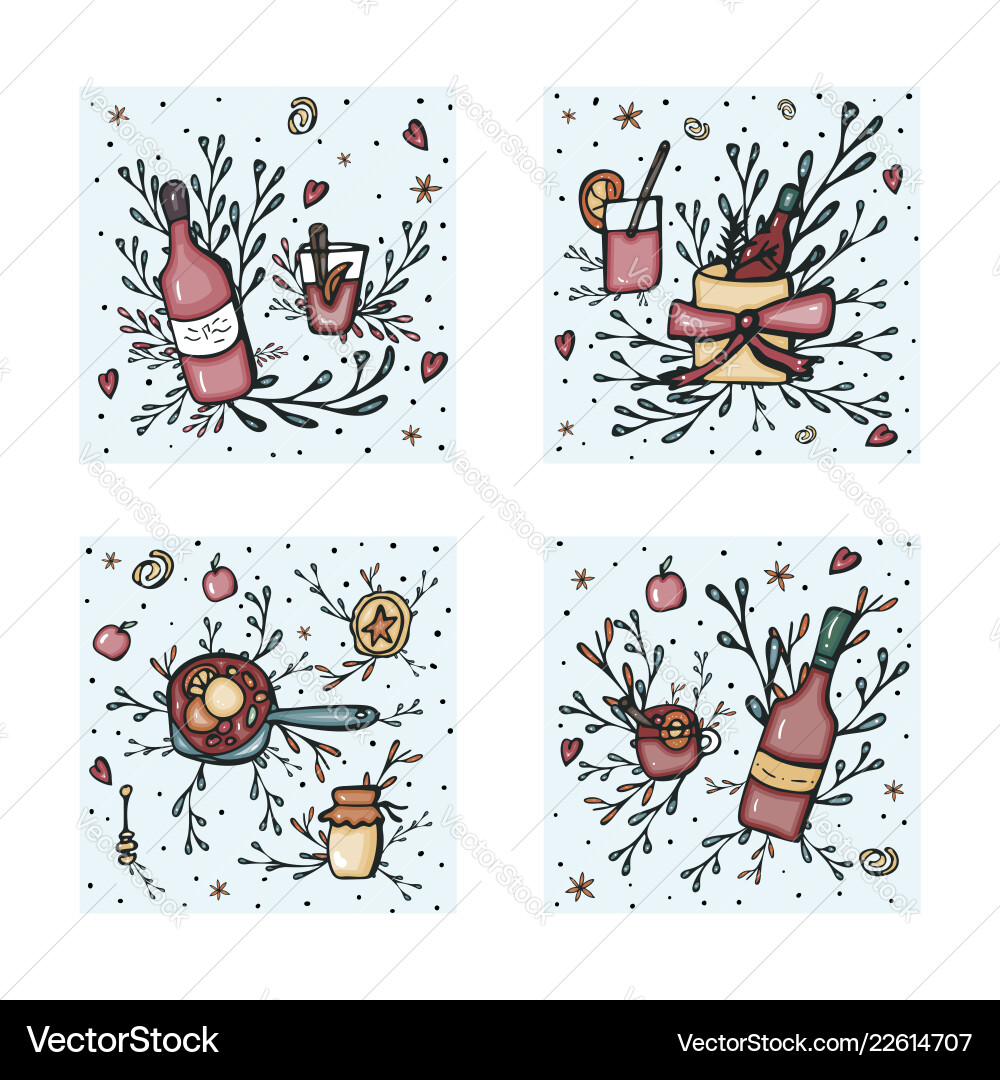 Set of mulled wine elements and objects Vector Image