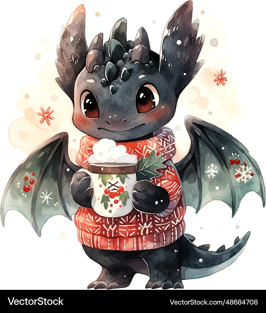 2024 new year cute christmas black dragon vector image