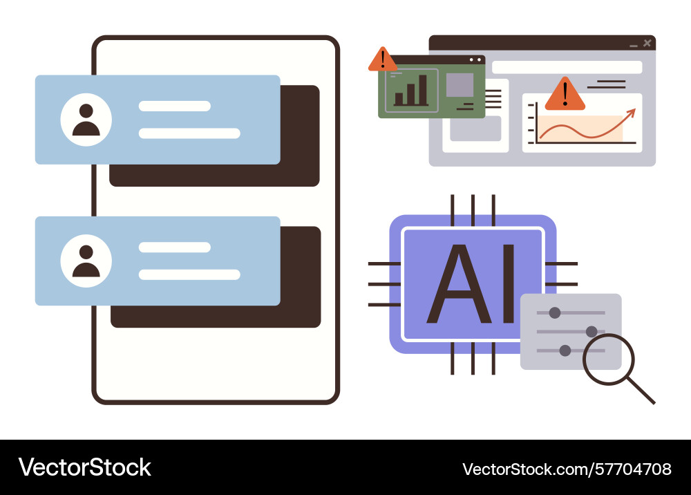 Ai-powered system analyzing user data with alerts Ai-powered system analyzing user data with alerts vector image