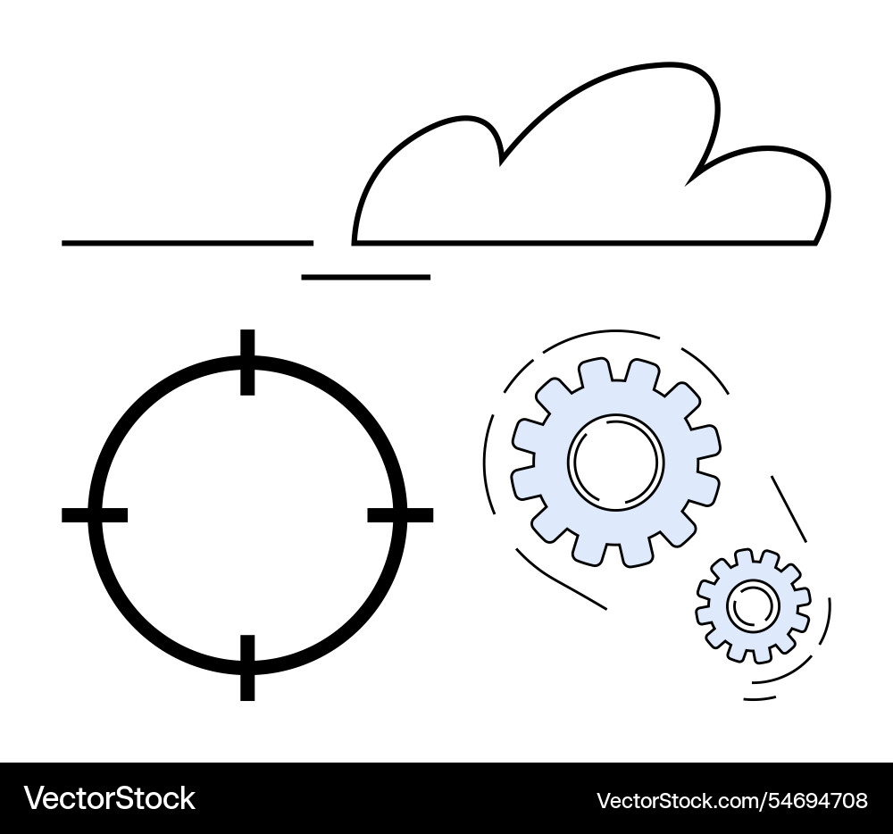 Gears and target icon with cloud element Gears and target icon with cloud element Vector Image