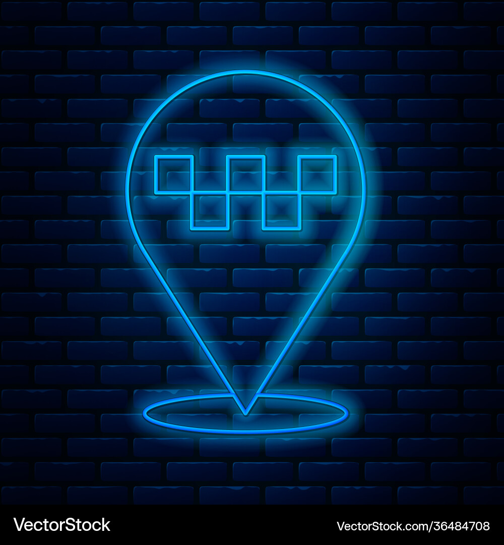 Glowing neon line map pointer with taxi icon vector image