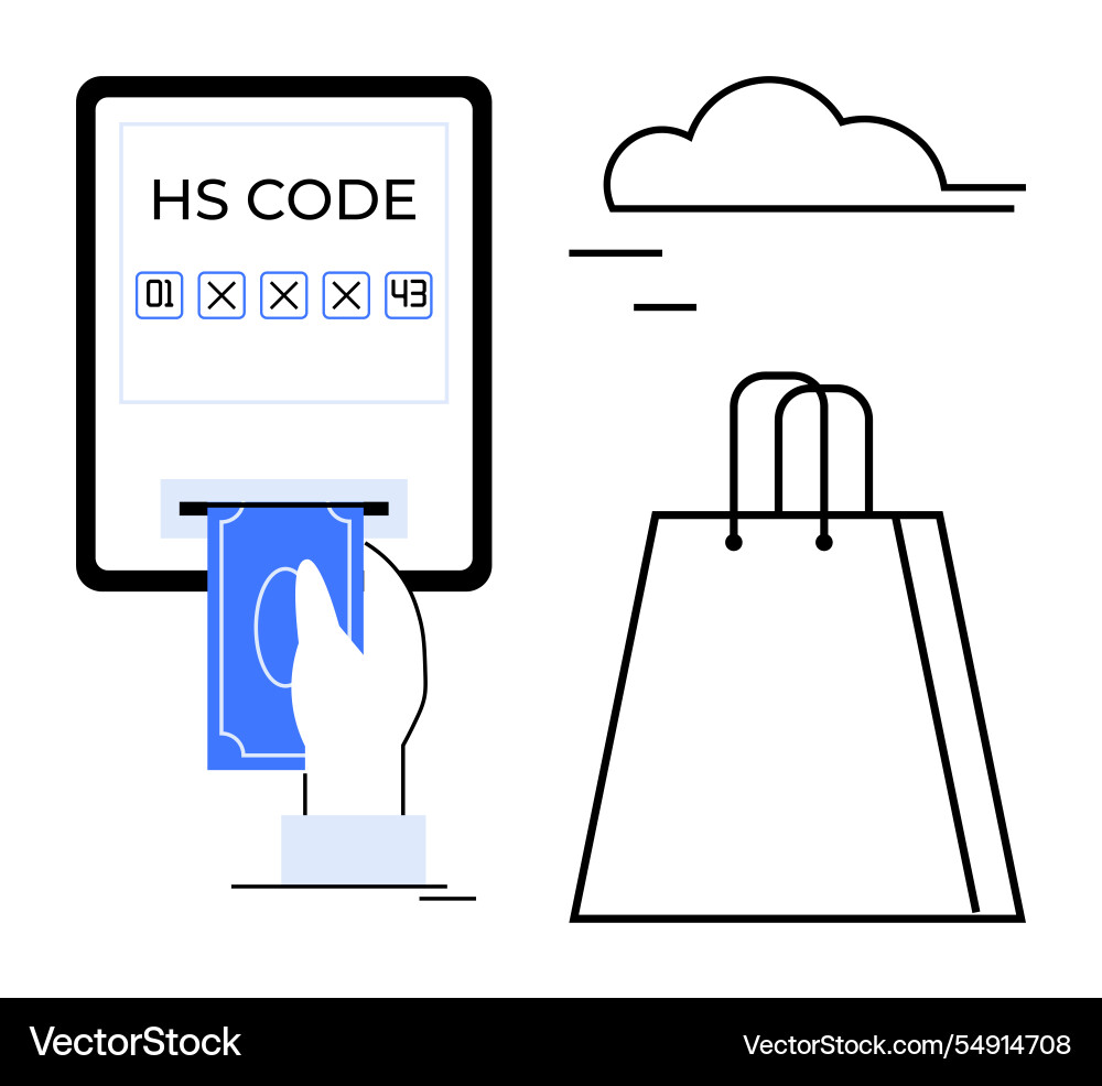 Hand inserting blue card into machine with hs code vector image