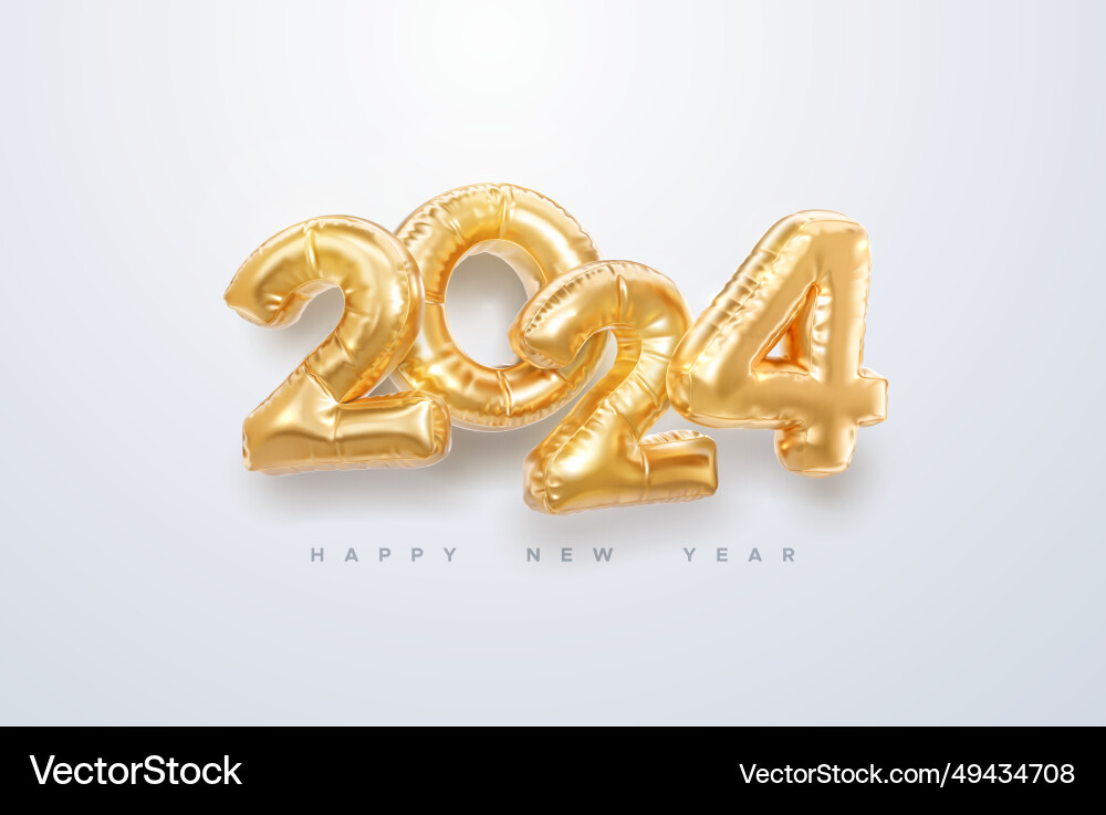 Happy 2024 new year golden foil balloons Happy 2024 new year golden foil balloons vector image