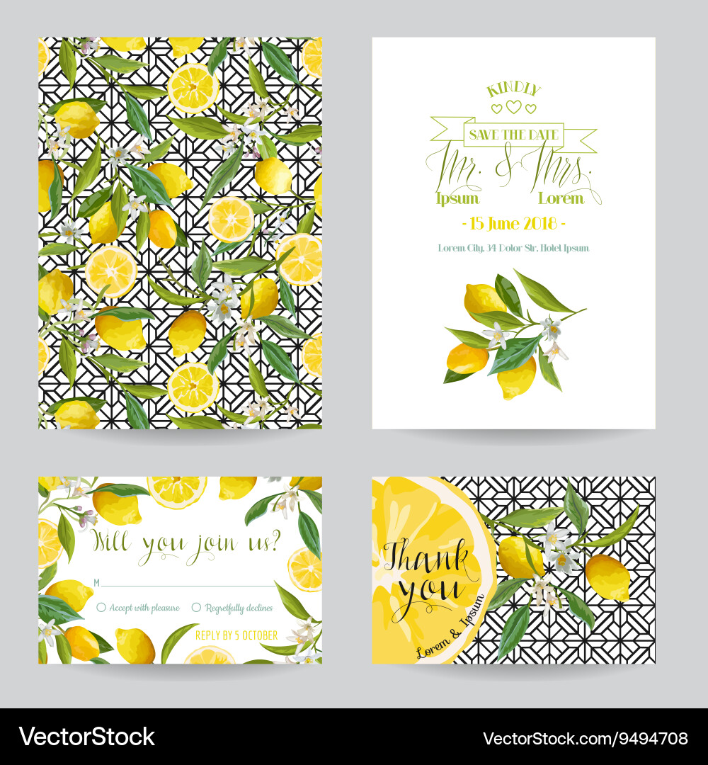 Lemon Wedding & Celebration Card Set vector image