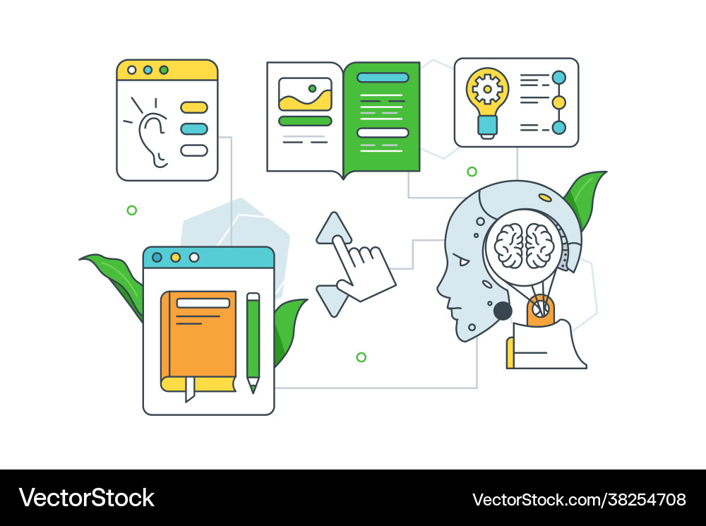 Machine robot learning new information Machine robot learning new information vector image
