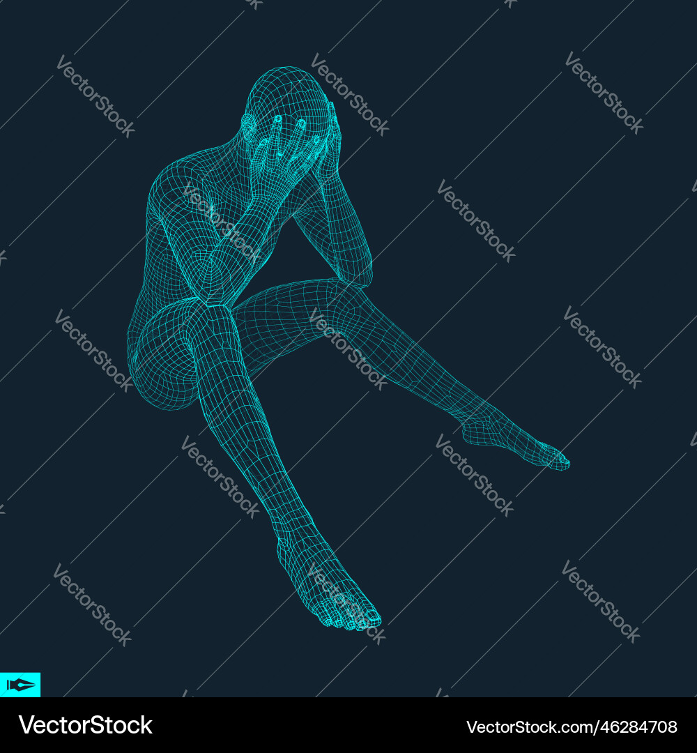 Man in a thinker pose 3d model of geometric Man in a thinker pose 3d model of geometric vector image