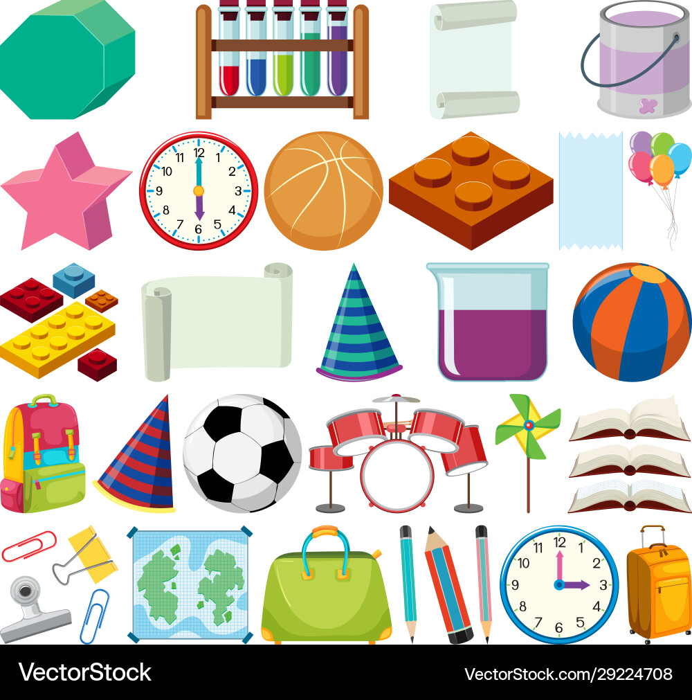Set isolated objects theme school items Set isolated objects theme school items vector image