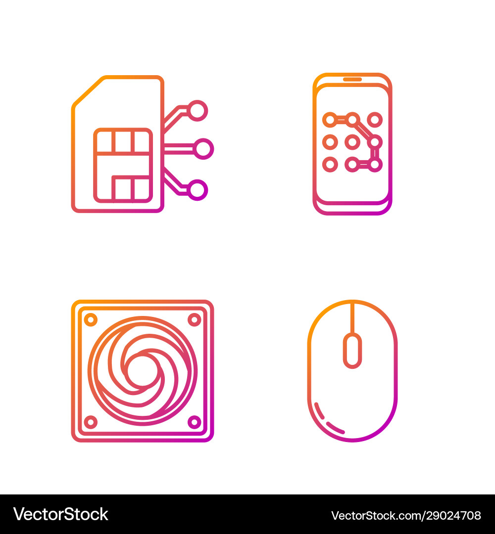Set line computer mouse cooler sim card Set line computer mouse cooler sim card vector image