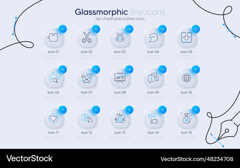 Set of scissors puzzle and bitcoin pay line icons Vector Image