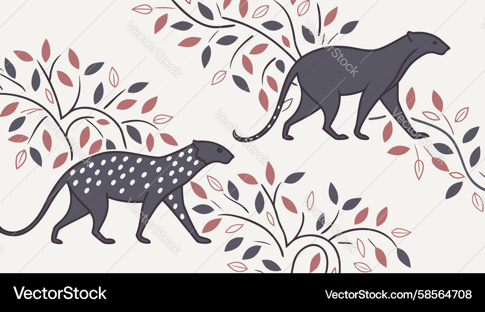 Stylized Cheetah & Leaf Pattern Vector Image
