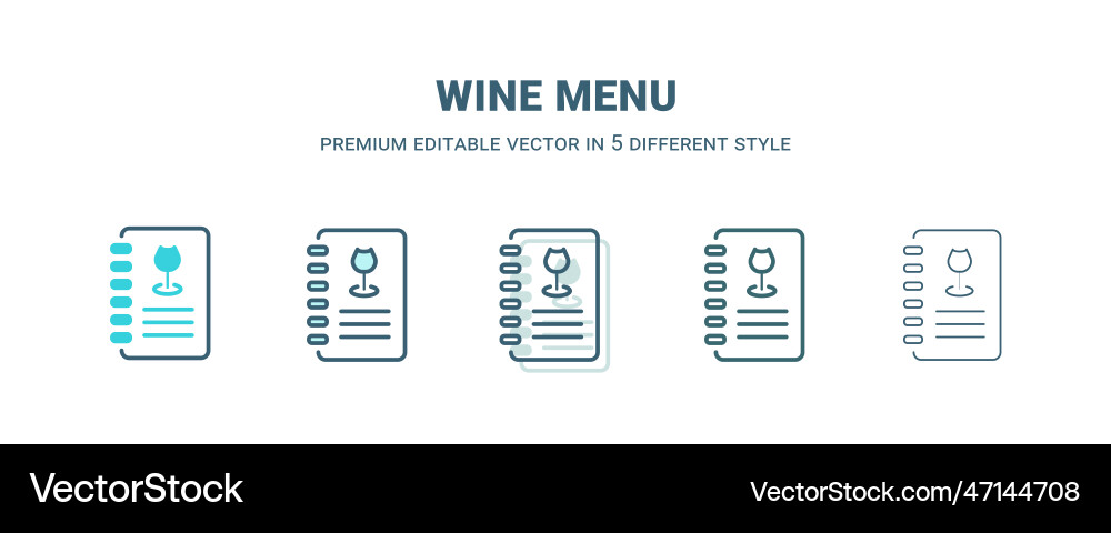 Wine menu icon in 5 different style outline Vector Image