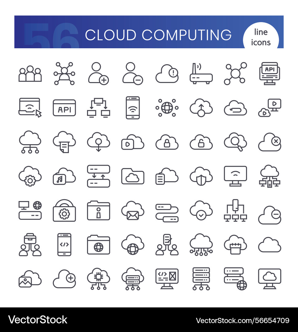 Cloud computing icons bundle thin outline Cloud computing icons bundle thin outline Vector Image