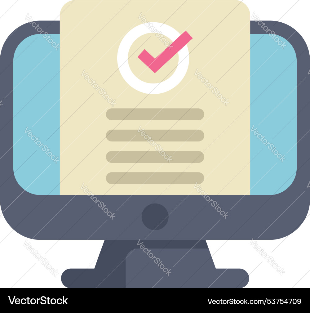 Desktop computer displaying validated document Desktop computer displaying validated document vector image