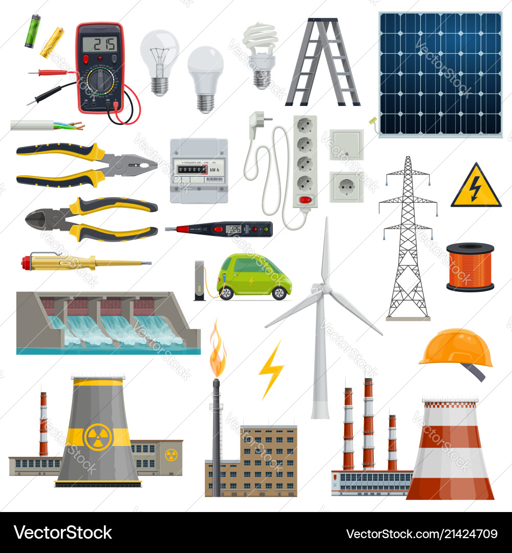 Electricity energy and power industry icons Electricity energy and power industry icons vector image