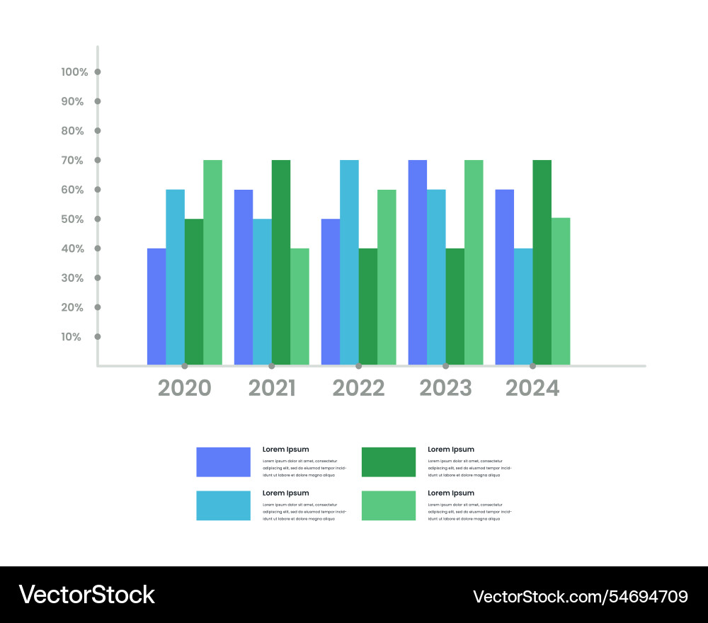 Flat bar chart with four Vector Image