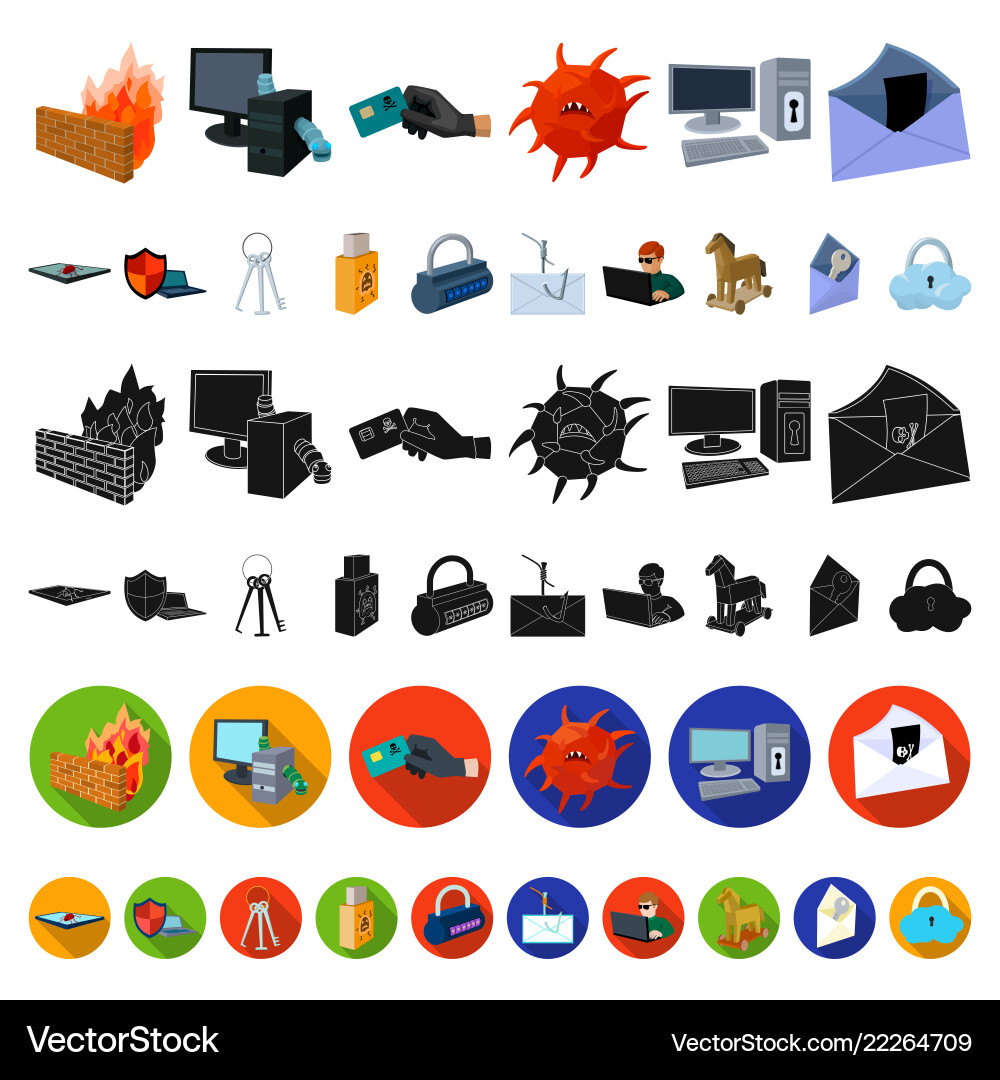 Hacker und Hacking Cartoon Icons in Set-Sammlung Hacker und Hacking Cartoon Icons in Set-Sammlung vektorbild