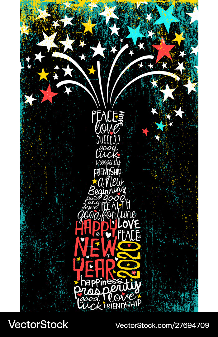 Inspiring happy new year 2020 champagne bottle Inspiring happy new year 2020 champagne bottle vector image
