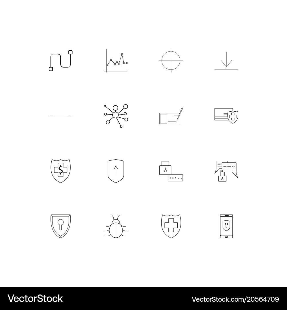 Internet security simple linear icons set Vector Image