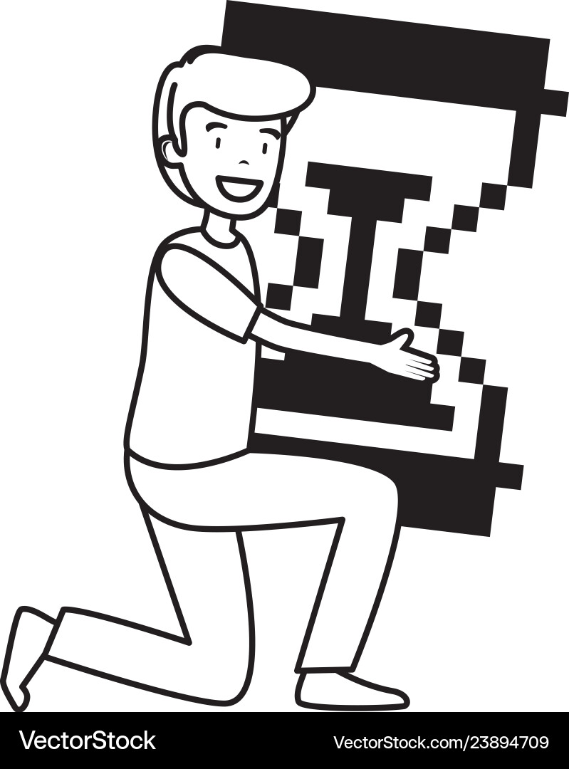 Man lifting hourglass counter computer Man lifting hourglass counter computer vector image